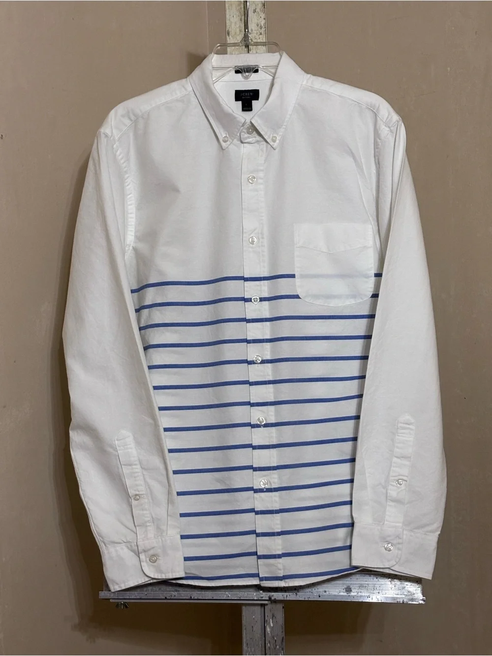 J.Crew Men’s Nautical Striped Oxford Button-Down Shirt – White/Blue - Size L